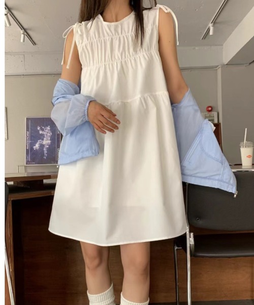 gossip!ロサンゼルス(ゴシップロサンゼルス)の「ショルダーストリングギャザーワンピース(ワンピース・レディース・ホワイト/ブラック・FREE)」の22枚目の写真