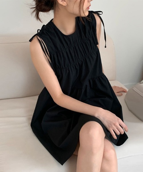 gossip!ロサンゼルス(ゴシップロサンゼルス)の「ショルダーストリングギャザーワンピース(ワンピース・レディース・ホワイト/ブラック・FREE)」の11枚目の写真