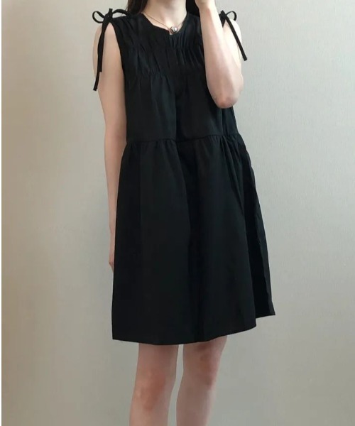 gossip!ロサンゼルス(ゴシップロサンゼルス)の「ショルダーストリングギャザーワンピース(ワンピース・レディース・ホワイト/ブラック・FREE)」の15枚目の写真