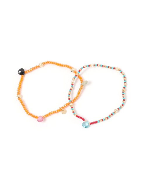 niko and...(ニコアンド)の「2本SETビーズブレスレット(ブレスレット・レディース・グリーン/オレンジ/ベージュ・0)」の1枚目の写真