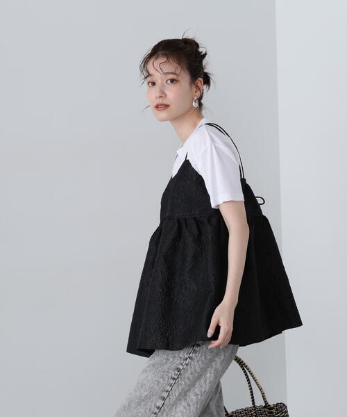 N.（N. Natural Beauty Basic）（エヌエヌナチュラルビューティーベーシック）の「◆ジャガードキャミビスチェ（キャミソール・レディース・ブラック/ライラック/オフホワイト・MEDIUM）」の6枚目の写真