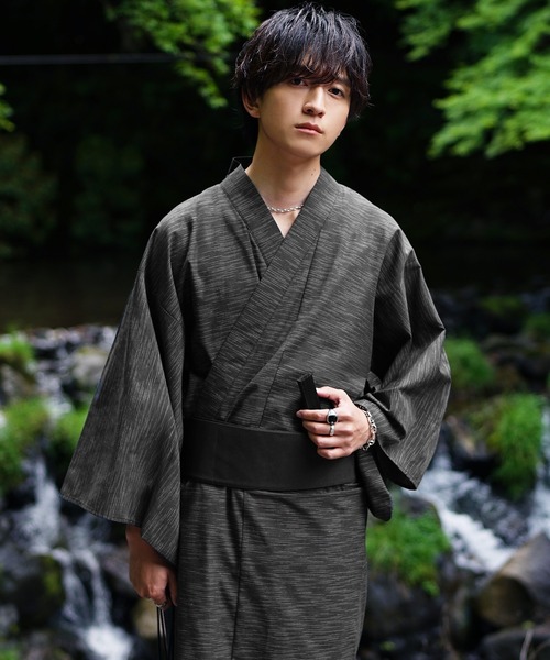 MinoriTY】涼風メランジ浴衣5点セット 浴衣 帯 扇子 巾着 下駄