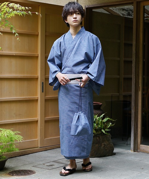 MinoriTY（マイノリティ）の「【MinoriTY】涼風メランジ浴衣5点セット 浴衣 帯 扇子 巾着 下駄（浴衣・メンズ・ブラック/グレー/カーキ/ブラック系1/グレー系1/ブルー系1・S/M/L）」の16枚目の写真