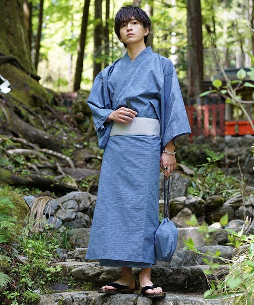 MinoriTY（マイノリティ）の「【MinoriTY】涼風メランジ浴衣5点セット 浴衣 帯 扇子 巾着 下駄（浴衣・メンズ・ブラック/グレー/カーキ/ブラック系1/グレー系1/ブルー系1・S/M/L）」の18枚目の写真