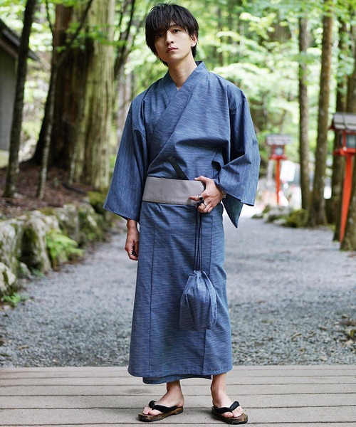 MinoriTY（マイノリティ）の「【MinoriTY】涼風メランジ浴衣5点セット 浴衣 帯 扇子 巾着 下駄（浴衣・メンズ・ブラック/グレー/カーキ/ブラック系1/グレー系1/ブルー系1・S/M/L）」の19枚目の写真