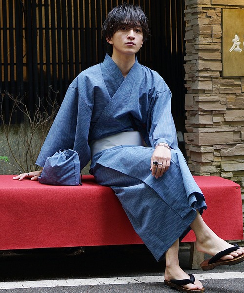 MinoriTY（マイノリティ）の「【MinoriTY】涼風メランジ浴衣5点セット 浴衣 帯 扇子 巾着 下駄（浴衣・メンズ・ブラック/グレー/カーキ/ブラック系1/グレー系1/ブルー系1・S/M/L）」の21枚目の写真