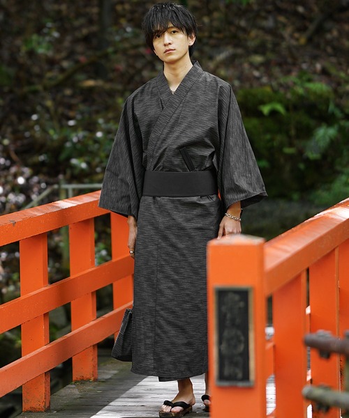 MinoriTY（マイノリティ）の「【MinoriTY】涼風メランジ浴衣5点セット 浴衣 帯 扇子 巾着 下駄（浴衣・メンズ・ブラック/グレー/カーキ/ブラック系1/グレー系1/ブルー系1・S/M/L）」の8枚目の写真