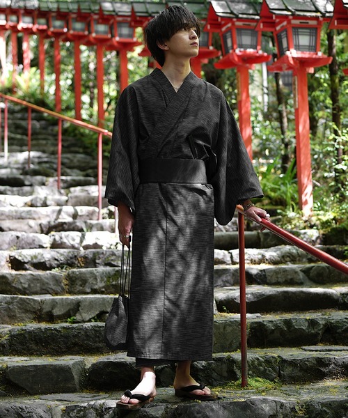 MinoriTY（マイノリティ）の「【MinoriTY】涼風メランジ浴衣5点セット 浴衣 帯 扇子 巾着 下駄（浴衣・メンズ・ブラック/グレー/カーキ/ブラック系1/グレー系1/ブルー系1・S/M/L）」の9枚目の写真