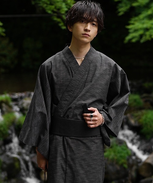 MinoriTY（マイノリティ）の「【MinoriTY】涼風メランジ浴衣5点セット 浴衣 帯 扇子 巾着 下駄（浴衣・メンズ・ブラック/グレー/カーキ/ブラック系1/グレー系1/ブルー系1・S/M/L）」の10枚目の写真