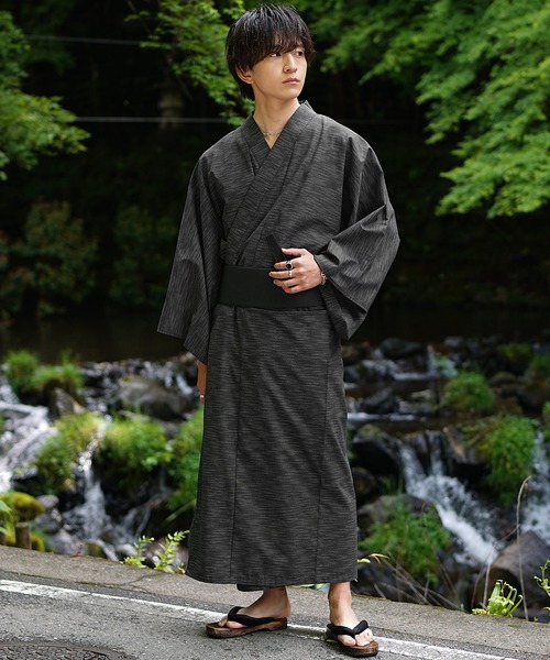 MinoriTY（マイノリティ）の「【MinoriTY】涼風メランジ浴衣5点セット 浴衣 帯 扇子 巾着 下駄（浴衣・メンズ・ブラック/グレー/カーキ/ブラック系1/グレー系1/ブルー系1・S/M/L）」の11枚目の写真