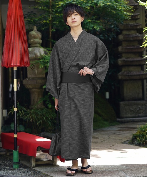 MinoriTY（マイノリティ）の「【MinoriTY】涼風メランジ浴衣5点セット 浴衣 帯 扇子 巾着 下駄（浴衣・メンズ・ブラック/グレー/カーキ/ブラック系1/グレー系1/ブルー系1・S/M/L）」の12枚目の写真