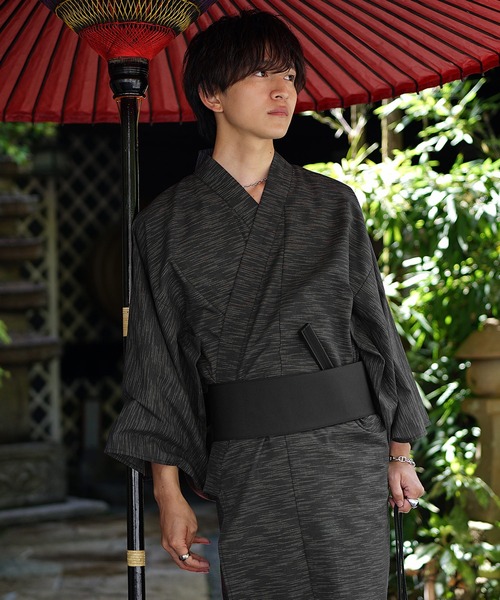 MinoriTY（マイノリティ）の「【MinoriTY】涼風メランジ浴衣5点セット 浴衣 帯 扇子 巾着 下駄（浴衣・メンズ・ブラック/グレー/カーキ/ブラック系1/グレー系1/ブルー系1・S/M/L）」の13枚目の写真