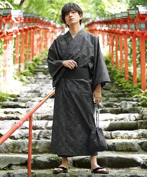 MinoriTY】涼風メランジ浴衣5点セット 浴衣 帯 扇子 巾着 下駄（浴衣