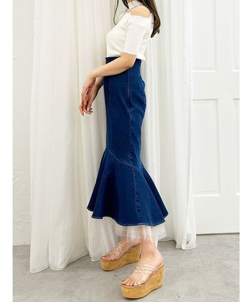 MERCURYDUO（マーキュリーデュオ）の「デニムチュールマーメイドスカート（スカート・レディース・ブラック/インディゴブルー・MEDIUM/SMALL）」の8枚目の写真