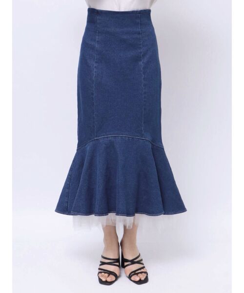 MERCURYDUO（マーキュリーデュオ）の「デニムチュールマーメイドスカート（スカート・レディース・ブラック/インディゴブルー・MEDIUM/SMALL）」の13枚目の写真