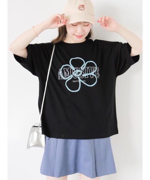ehka sopo(エヘカソポ)の「柄アソート花ロゴプリントTシャツ(Tシャツ/カットソー・レディース・ネイビー/オフホワイト/ブラック/グリーン・F)」の3枚目の写真