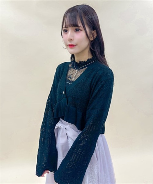 axes femme POETIQUE(アクシーズファムポエティック)の「トランプクロシェ風ニットカーディガン(カーディガン/ボレロ・レディース・ブラック/サックスブルー/キナリ・MEDIUM)」の3枚目の写真