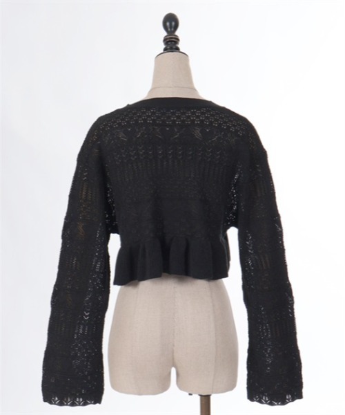 axes femme POETIQUE(アクシーズファムポエティック)の「トランプクロシェ風ニットカーディガン(カーディガン/ボレロ・レディース・ブラック/サックスブルー/キナリ・MEDIUM)」の11枚目の写真