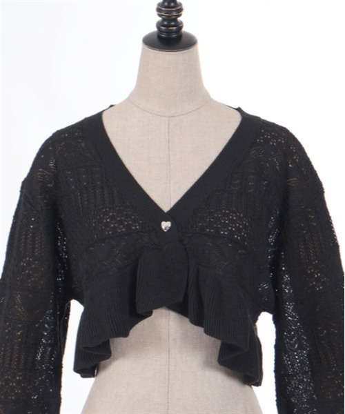 axes femme POETIQUE(アクシーズファムポエティック)の「トランプクロシェ風ニットカーディガン(カーディガン/ボレロ・レディース・ブラック/サックスブルー/キナリ・MEDIUM)」の10枚目の写真