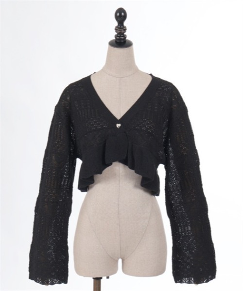 axes femme POETIQUE(アクシーズファムポエティック)の「トランプクロシェ風ニットカーディガン(カーディガン/ボレロ・レディース・ブラック/サックスブルー/キナリ・MEDIUM)」の4枚目の写真