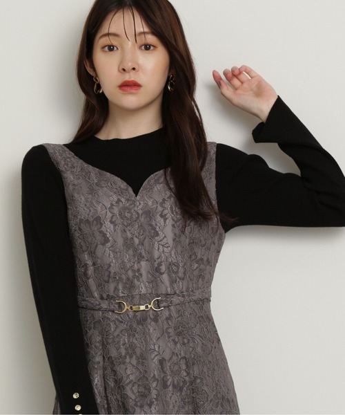 PROPORTION BODY DRESSING(プロポーションボディドレッシング)の「ビットベルトレースジャンスカ / 1214240903(ワンピース・レディース・ダークグレー/ブラウン・SMALL/MEDIUM)」の3枚目の写真
