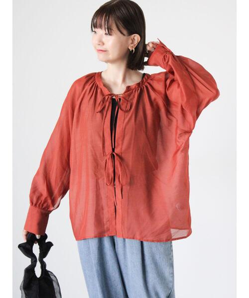 Lugnoncure（ルノンキュール）の「前後2WAYシアーリボンブラウス（シャツ/ブラウス・レディース・オフホワイト/オレンジ/ブラック・F）」の11枚目の写真