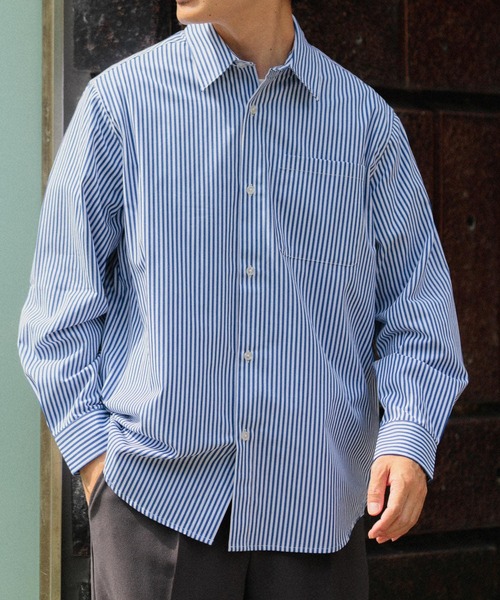 ITEMS URBANRESEARCH（アイテムズ アーバンリサーチ）の「起毛ストライプ レギュラーカラーシャツ（シャツ/ブラウス・メンズ・ブラック/ブルー・MEDIUM/LARGE）」の2枚目の写真