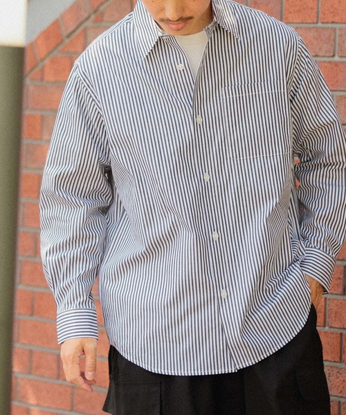 ITEMS URBANRESEARCH（アイテムズ アーバンリサーチ）の「起毛ストライプ レギュラーカラーシャツ（シャツ/ブラウス・メンズ・ブラック/ブルー・MEDIUM/LARGE）」の3枚目の写真