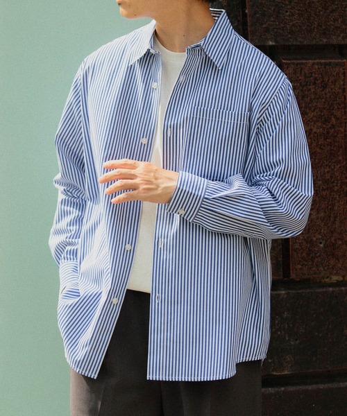 ITEMS URBANRESEARCH（アイテムズ アーバンリサーチ）の「起毛ストライプ レギュラーカラーシャツ（シャツ/ブラウス・メンズ・ブラック/ブルー・MEDIUM/LARGE）」の7枚目の写真