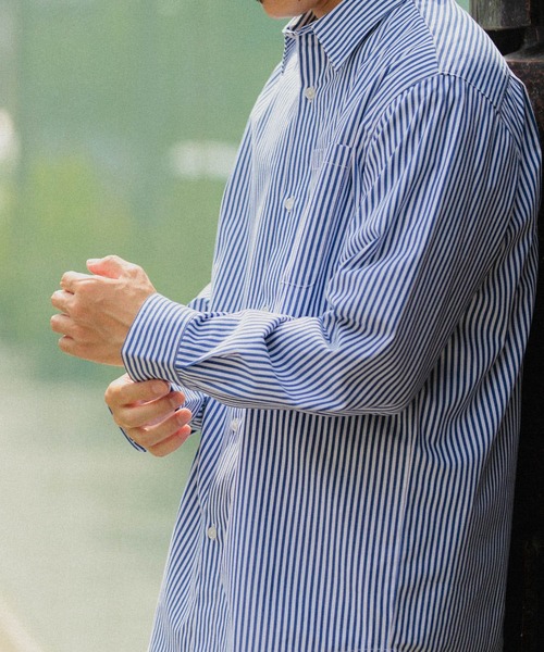 ITEMS URBANRESEARCH（アイテムズ アーバンリサーチ）の「起毛ストライプ レギュラーカラーシャツ（シャツ/ブラウス・メンズ・ブラック/ブルー・MEDIUM/LARGE）」の9枚目の写真