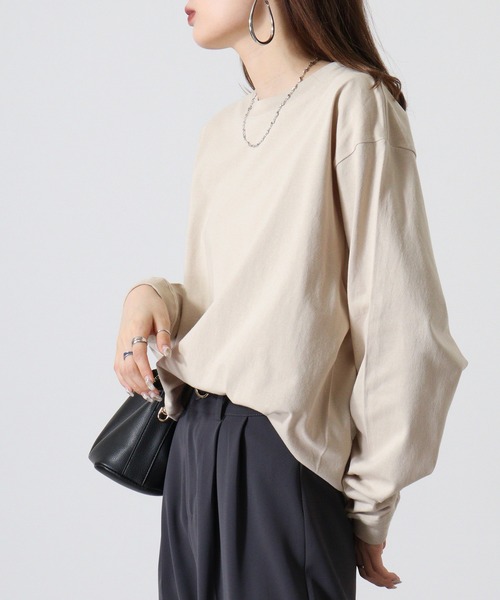 CROSS & STITCH（クロスステッチ）の「CROSS & STITCH 6.2ｵﾝｽ　オープンエンド マックスウェイトロングスリーブTシャツ（リブ有り）/長袖Ｔシャツ（Tシャツ/カットソー・メンズ・ナチュラル/ホワイト/スミクロ/ネイビー/ブルー/ダークグリーン/ストーン/ブラック/グレー/アッシュ・XXL/L/M/XXXL/XL/S）」の2枚目の写真