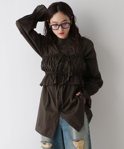 RAGEBLUE（レイジブルー）の「3WAY/リボンビスチェセットシャツチュニック（シャツ/ブラウス・レディース・ブラック/ホワイト/ブラウン・FREE）」の3枚目の写真