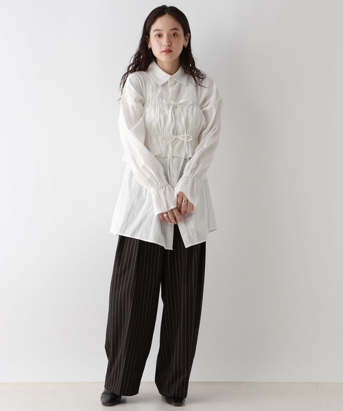 RAGEBLUE（レイジブルー）の「3WAY/リボンビスチェセットシャツチュニック（シャツ/ブラウス・レディース・ブラック/ホワイト/ブラウン・FREE）」の5枚目の写真