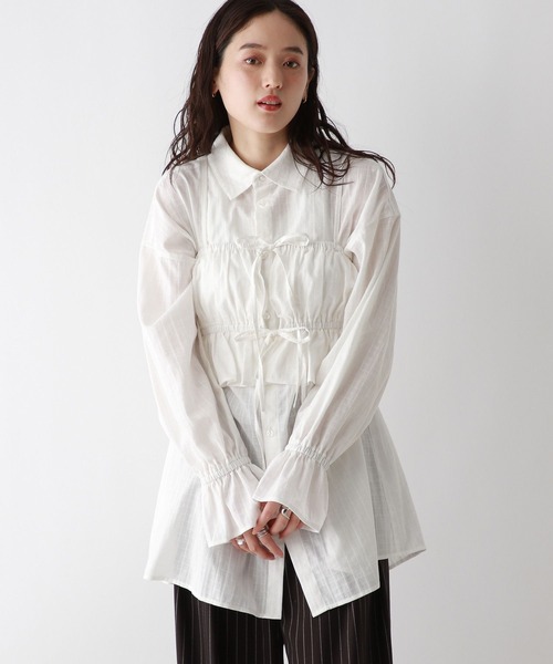 RAGEBLUE（レイジブルー）の「3WAY/リボンビスチェセットシャツチュニック（シャツ/ブラウス・レディース・ブラック/ホワイト/ブラウン・FREE）」の8枚目の写真