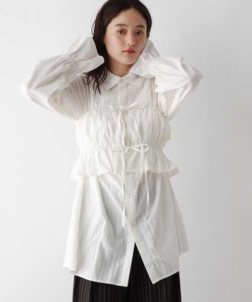 RAGEBLUE（レイジブルー）の「3WAY/リボンビスチェセットシャツチュニック（シャツ/ブラウス・レディース・ブラック/ホワイト/ブラウン・FREE）」の9枚目の写真