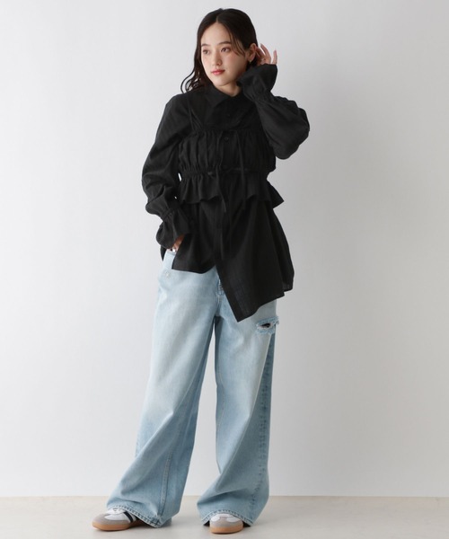 RAGEBLUE（レイジブルー）の「3WAY/リボンビスチェセットシャツチュニック（シャツ/ブラウス・レディース・ブラック/ホワイト/ブラウン・FREE）」の10枚目の写真