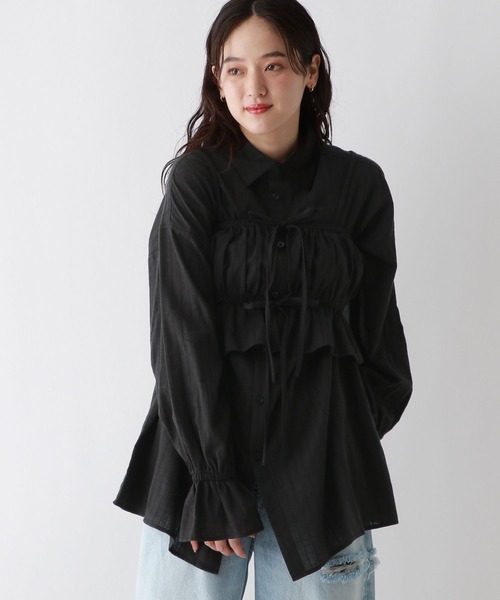 RAGEBLUE（レイジブルー）の「3WAY/リボンビスチェセットシャツチュニック（シャツ/ブラウス・レディース・ブラック/ホワイト/ブラウン・FREE）」の13枚目の写真