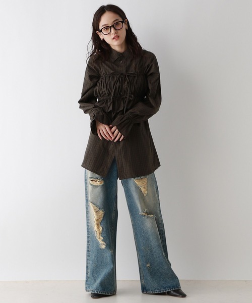 RAGEBLUE（レイジブルー）の「3WAY/リボンビスチェセットシャツチュニック（シャツ/ブラウス・レディース・ブラック/ホワイト/ブラウン・FREE）」の15枚目の写真