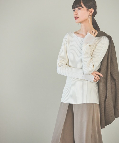 LAKOLE（ラコレ）の「12ゲージリブ袖シアープルオーバー / 116719（ニット/セーター・レディース・チャコールグレー/イエロー系その他/アイボリー/ライトブルー・MEDIUM/SMALL）」の2枚目の写真