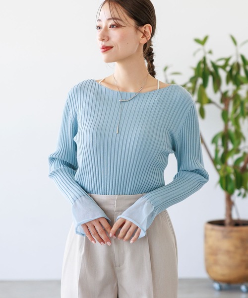 LAKOLE（ラコレ）の「12ゲージリブ袖シアープルオーバー / 116719（ニット/セーター・レディース・チャコールグレー/イエロー系その他/アイボリー/ライトブルー・MEDIUM/SMALL）」の4枚目の写真