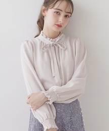 ◆【好印象なレディブラウス】タイ付きピコフリルブラウス