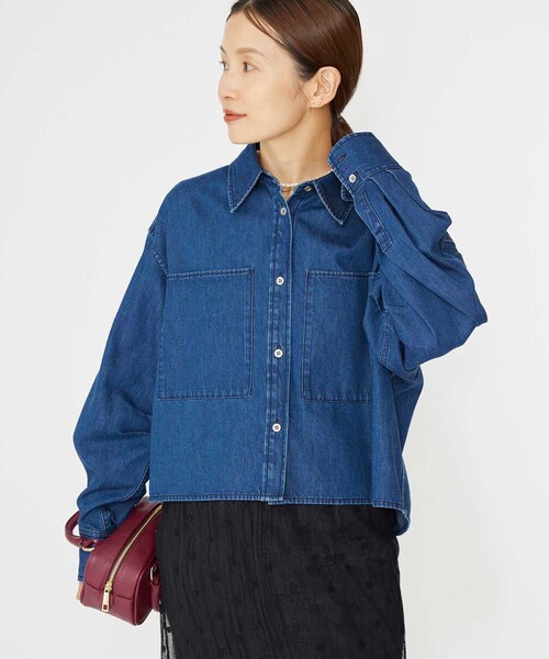 IÉNA ブルー クロップドデニムジャケット　ショートシャツ IÉNA ブルー クロップドデニムジャケット ショートシャツ