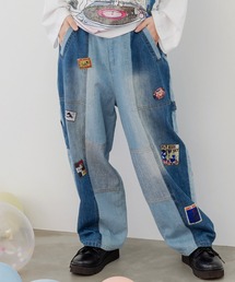 143623：ケミカル加工orユーズドデニム風パッチワーク ペインターパンツ
