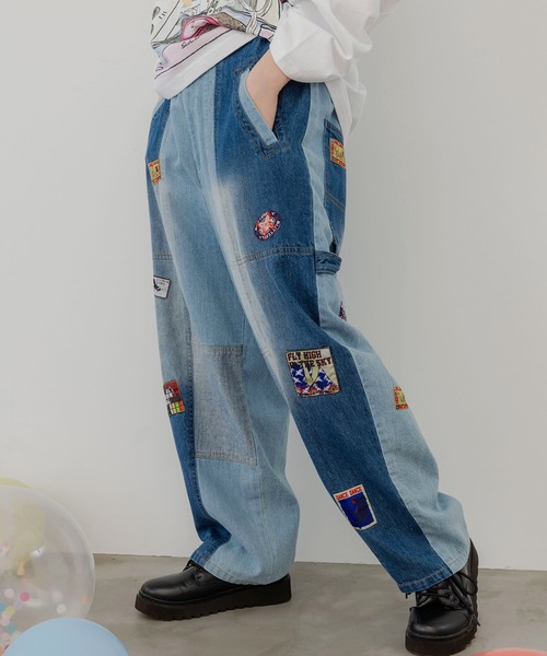 ScoLar（スカラー）の「143623：ケミカル加工orユーズドデニム風パッチワーク ペインターパンツ（デニムパンツ・レディース・グレー/ブルー・M）」の11枚目の写真