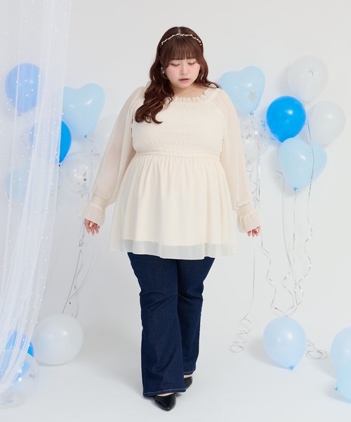 Louiosy(ルオシー)の「【大きいサイズ】2Wayシャーリングシフォンブラウス(シャツ/ブラウス・レディース・アイボリー/ライトブルー/ブラック・4L/3L)」の10枚目の写真