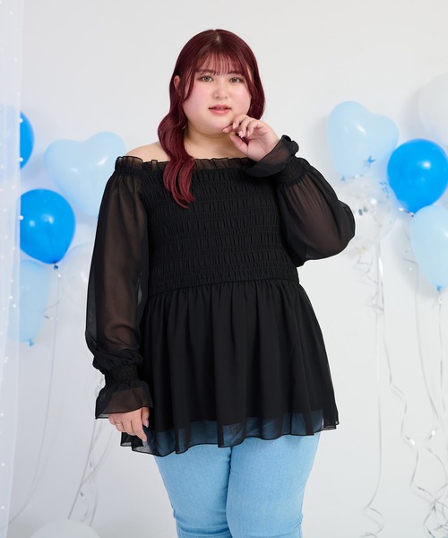 Louiosy(ルオシー)の「【大きいサイズ】2Wayシャーリングシフォンブラウス(シャツ/ブラウス・レディース・アイボリー/ライトブルー/ブラック・4L/3L)」の15枚目の写真