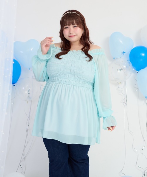 Louiosy(ルオシー)の「【大きいサイズ】2Wayシャーリングシフォンブラウス(シャツ/ブラウス・レディース・アイボリー/ライトブルー/ブラック・4L/3L)」の19枚目の写真