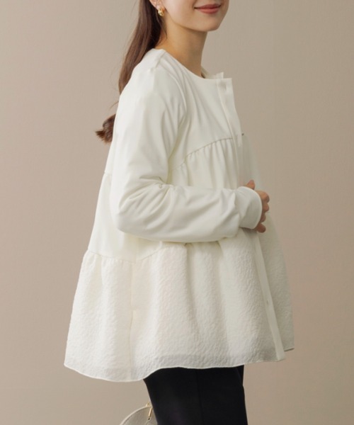 Sono(ソーノ)の「裏起毛/ご自宅でお洗濯可能/日本製【SONO/ソーノ】【WARM STRETCH】ハイブリッドティアードフーディ(カーディガン/ボレロ・レディース・ネイビー/ホワイト/ブラック・F)」の18枚目の写真