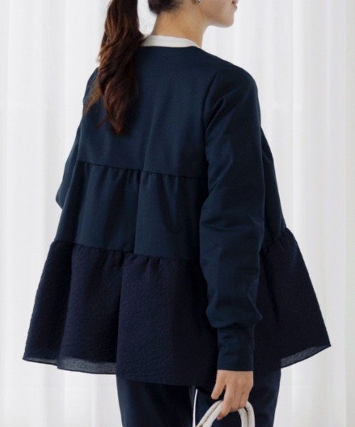 Sono(ソーノ)の「裏起毛/ご自宅でお洗濯可能/日本製【SONO/ソーノ】【WARM STRETCH】ハイブリッドティアードフーディ(カーディガン/ボレロ・レディース・ネイビー/ホワイト/ブラック・F)」の22枚目の写真