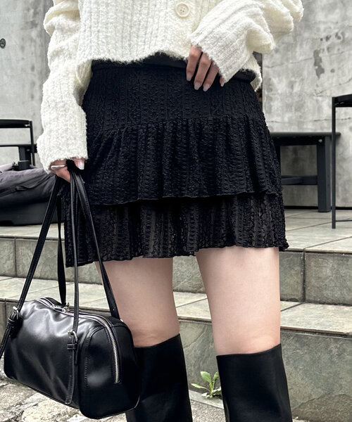 mline（エムライン）の「[mline]レーススカパン（スカート・レディース・アイボリー/ブラック/チャコールグレー・1/2）」の3枚目の写真